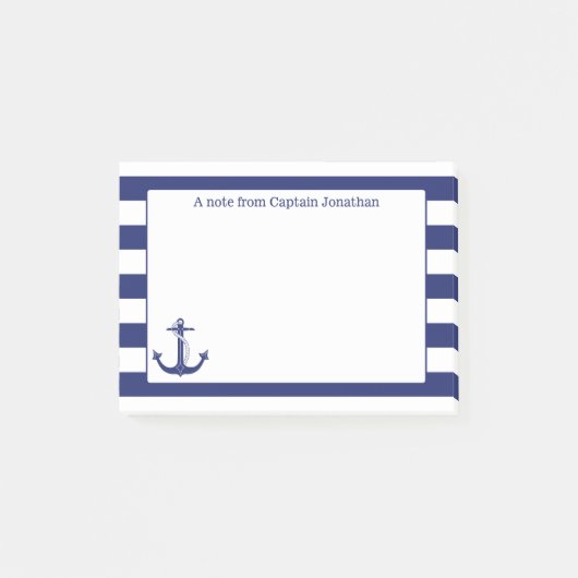 Seeanker-Marine Stripes personalisierte 4 x 3 Post-it Klebezettel (Vorderseite)