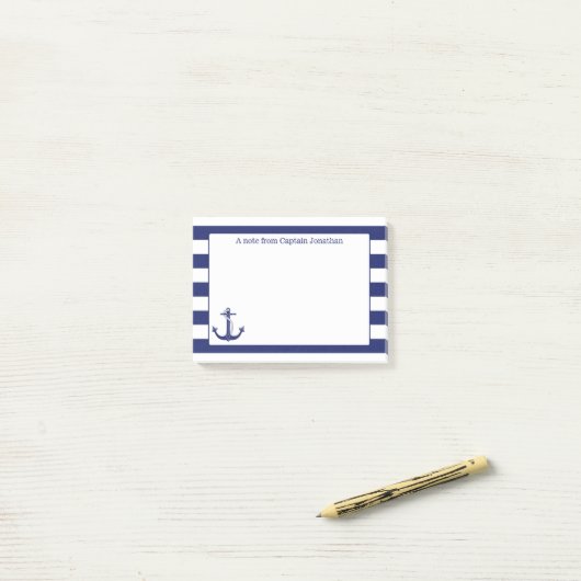 Seeanker-Marine Stripes personalisierte 4 x 3 Post-it Klebezettel (Auf Schreibtisch)