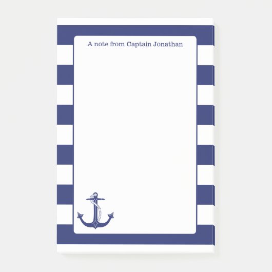 Seeanker-Marine Stripes personalisierte 4 x 6 Post-it Klebezettel (Vorderseite)