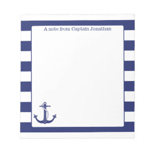 Seeanker-Marine Stripes personalisierte 5,5 x 6 Notizblock