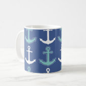 Seeanker-Muster-Marine-Blau und aquamarin Kaffeetasse (Vorderseite Links)