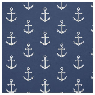Seeanker-Muster-Marine-Weiß Stoff