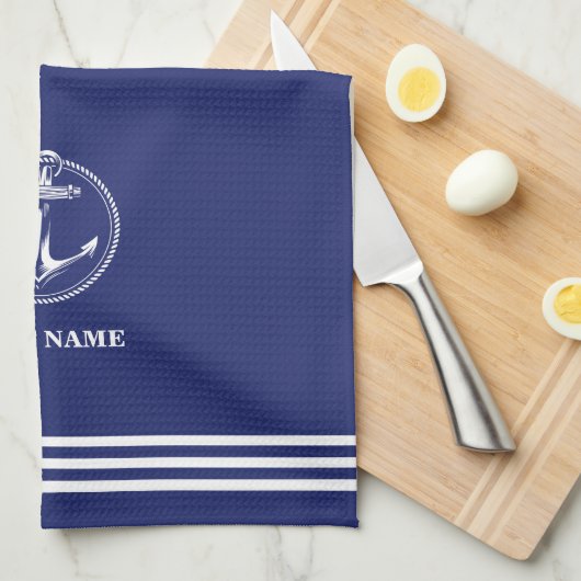 Seeanker Name des Schiffes Blau Geschirrtuch (Viertel Falte)