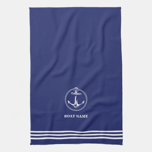 Seeanker Name des Schiffes Blau Geschirrtuch (Vertikal)