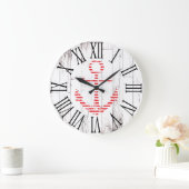 Seeanker-rotes weißes hölzernes rustikales Küsten Große Wanduhr (Zuhause)
