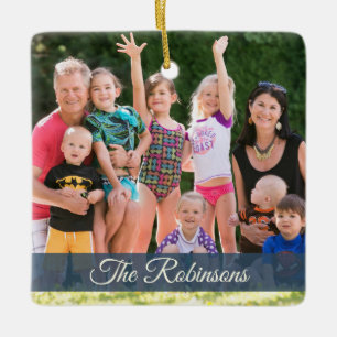 Seeanker-rustikales blaues Feiertags-Familien-Foto Keramikornament