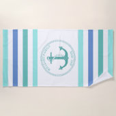 Seeanker Seafoam gestreifter mit Monogramm Name Strandtuch (Vorderseite)