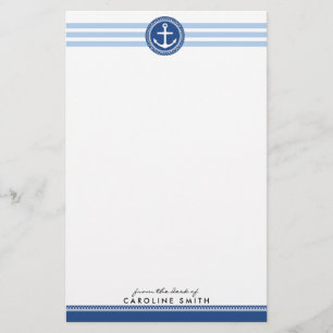 Seeanker und blaue Streifen personalisiert Briefpapier
