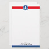 Seeanker und rote Streifen personalisiert Briefpapier (Vorne/Hinten)