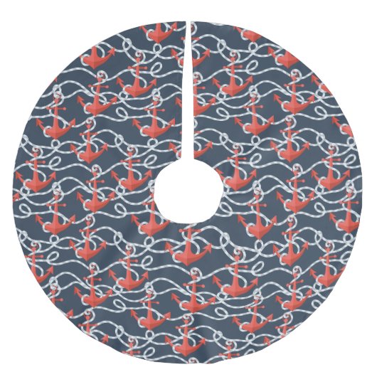 Seeanker und Seil-Muster Polyester Weihnachtsbaumdecke (Vorderseite)