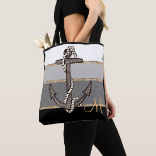 Seeanker und Seil (schwarze Steigung/Monogramm) Tasche