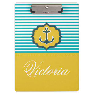 Seeaqua-blaue gelbe Streifen-Anker-Gewohnheit Klemmbrett