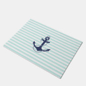 Seeaqua-u. Weiß-Streifen-Marine-Blau-Anker Fußmatte (Schrägansicht)