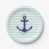 Seeaqua-u. Weiß-Streifen-Marine-Blau-Anker Pappteller (Vorderseite)