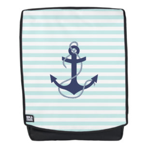 Seeaqua-u. Weiß-Streifen-Marine-Blau-Anker Rucksack