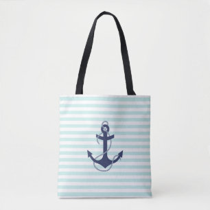 Seeaqua-u. Weiß-Streifen-Marine-Blau-Anker Tasche