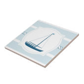 Seeart des blauen Segelboots stripes Keramikfliese (Seite)