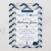 Seebaby-Duschen-Einladungs-Jungen-blaues Zickzack Einladung (Vorne/Hinten)