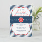 SeeBabyparty Einladung-Marine Blau u. Rot Einladung (Stehend Vorderseite)