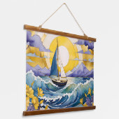 Seebadewasser Segelbootwellen und Blumenwald Wandteppich Mit Holzrahmen (Gewinkelt)