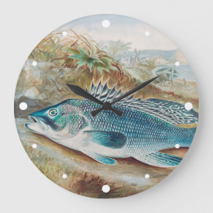 Seebarsch von S.A. Kilbourne, Vintage Fisch Große Wanduhr