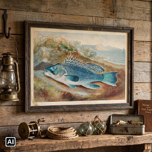 Seebarsch von S.A. Kilbourne, Vintage Fisch Poster