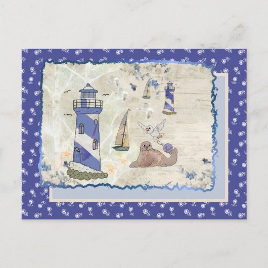 Seebild mit Blumen 2 Postkarte (Vorderseite)