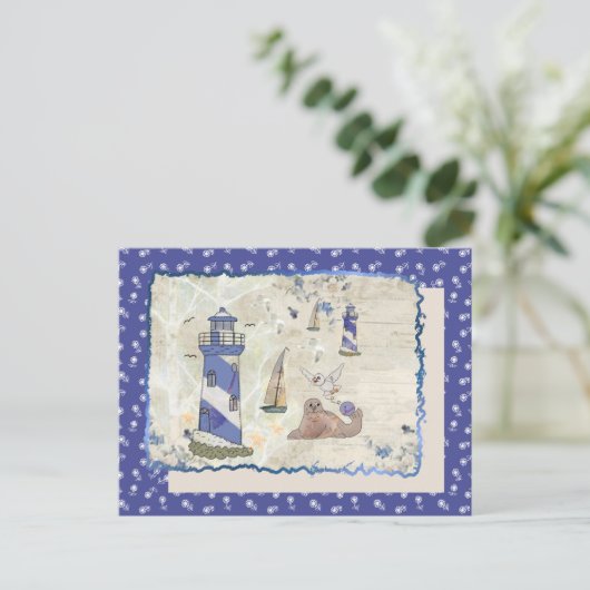 Seebild mit Blumen Postkarte (Stehend Vorderseite)