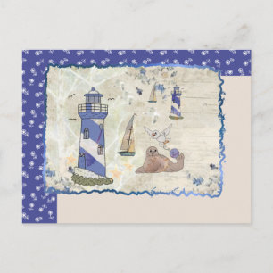 Seebild mit Blumen Postkarte