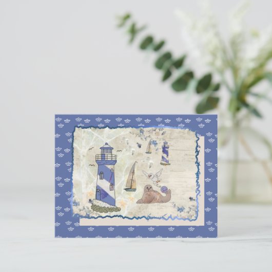 Seebild mit Schiffchen Postkarte (Stehend Vorderseite)