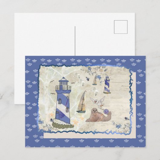 Seebild mit Schiffchen Postkarte (Vorne/Hinten)