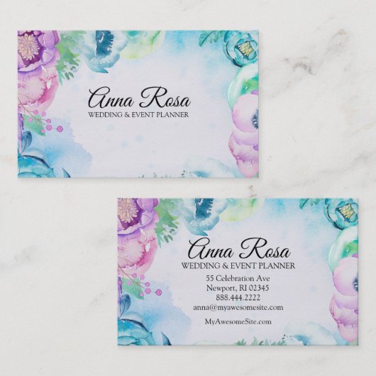 *~* Seeblaue Rosen-Blumenhochzeits-Ereignis-Planer Visitenkarte (Vorne/Hinten)