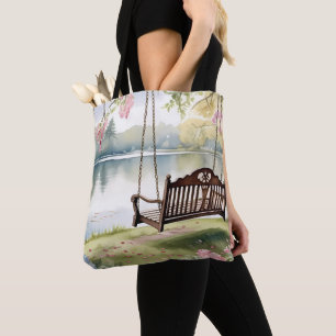 Seeblick Schaukel im romantischen Aquarellgarten Tasche
