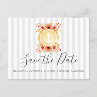Seeblumengoldanker, der Save the Date Wedding ist Ankündigungspostkarte