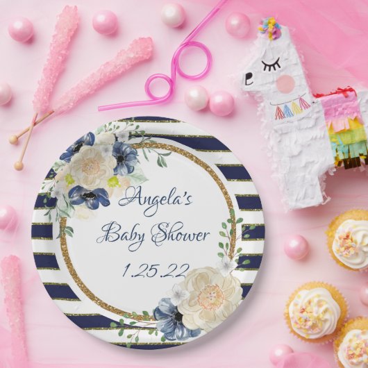 Seeblumenmarine-u. Goldpersonalisierte Dusche Pappteller (Party)