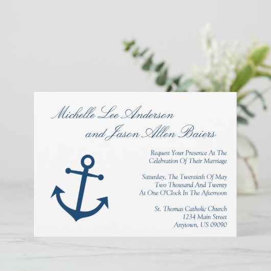 Seeboots-Anker-Hochzeits-Einladungen (Marine) Einladung (Stehend Vorderseite)