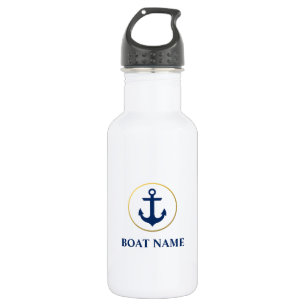 Seeboots-Namen-Anker-Blau-Gold Edelstahlflasche