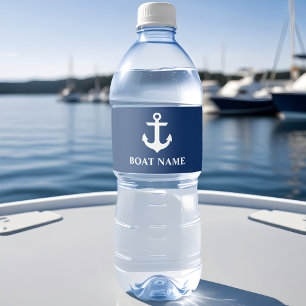 Seeboots-Namen-Anker-Marine-Blau Wasserflaschenetikett