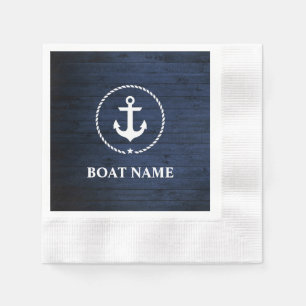 Seeboots-Namen-Anker-Seil-blaues hölzernes Serviette