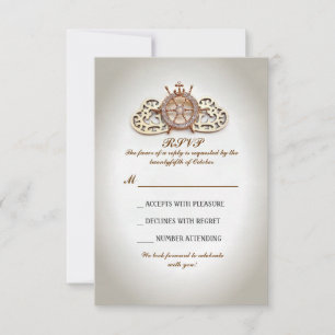 Seebootsrad- und -Liebeherzen, die UAWG wedding RSVP Karte