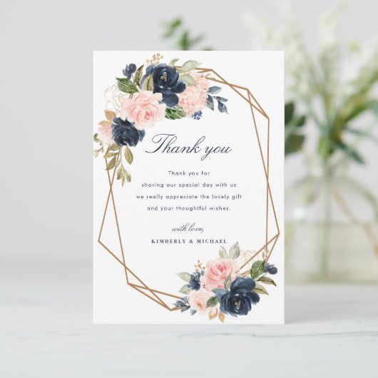 Seebrasse Blütenstrasse geometrische Hochzeit dank Dankeskarte (Stehend Vorderseite)