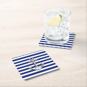 Seechrom-Anker auf Marine-Streifen-Druck Rechteckiger Pappuntersetzer (Vor Ort)