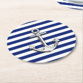 Seechrom-Anker auf Marine-Streifen-Druck Runder Pappuntersetzer (Angewinkelt)