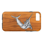 Seechrom-blauer Speerfisch auf Teakholz-hölzernem Case-Mate iPhone Hülle (Rückseite (Horizontal))