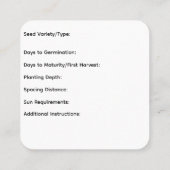 Seed Gardener Business Card Quadratische Visitenkarte (Rückseite)