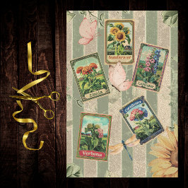 Seed Packet Vintage Sage Stripes Velvet Look Seidenpapier