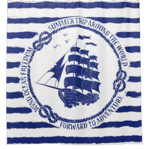 Seeemblem mit Segelschiff Duschvorhang
