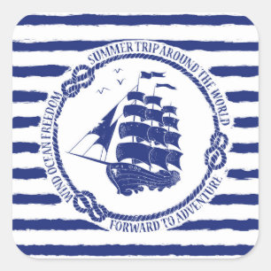 Seeemblem mit Segelschiff Quadratischer Aufkleber