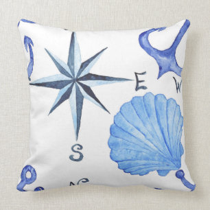 Seeentwurf des blauen Watercolor mit Muschel, Kissen