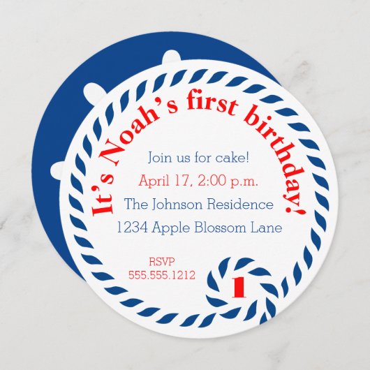 Seeerstes Geburtstags-Party Einladung (Vorne/Hinten)